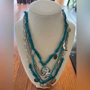 🆕 Free People Silver and Teal Charm Necklace - New With Tags
